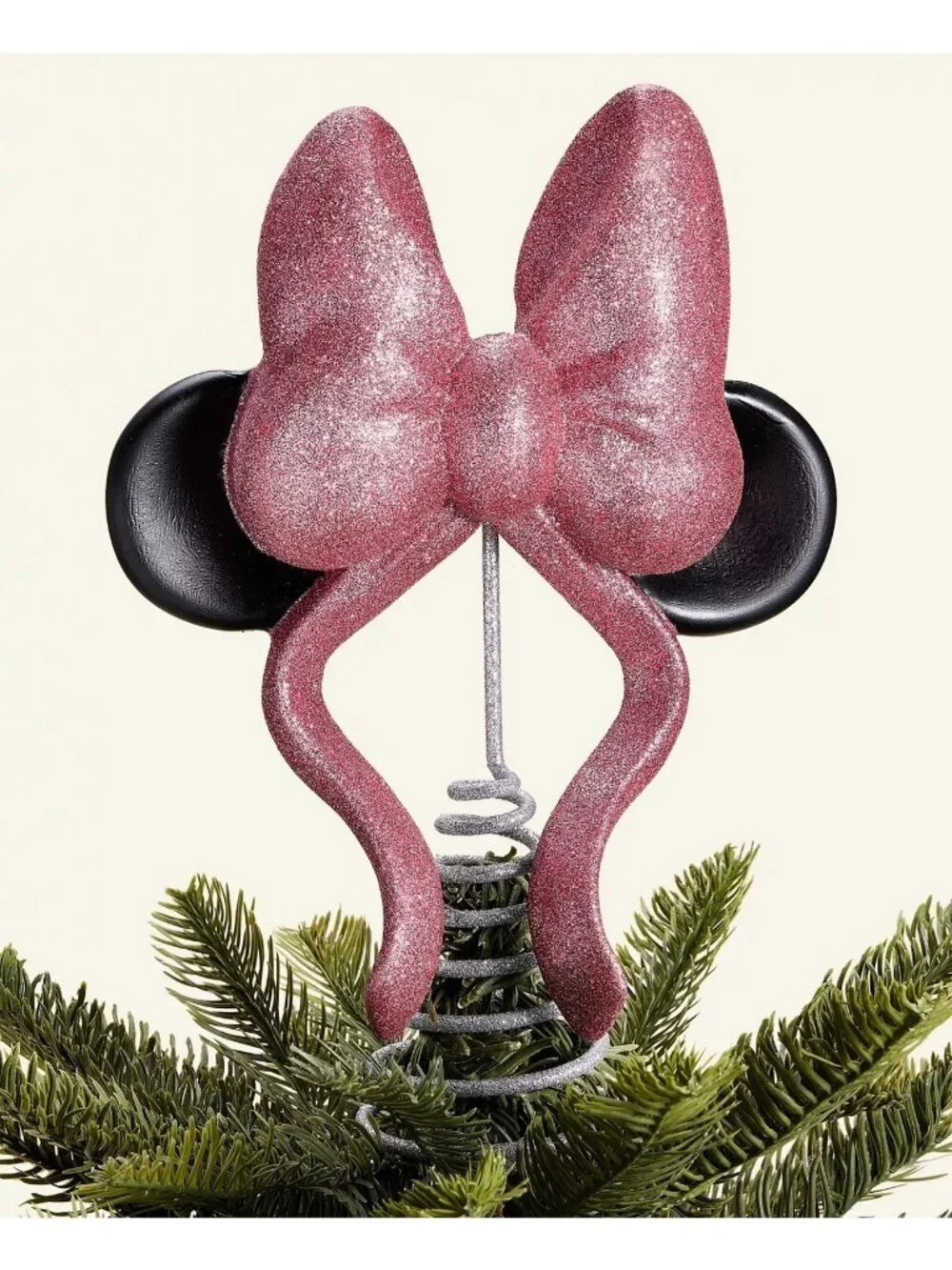 Disney Minnie Mouse Bow Christmas Tree Topper Pink Black Plastic, metal
